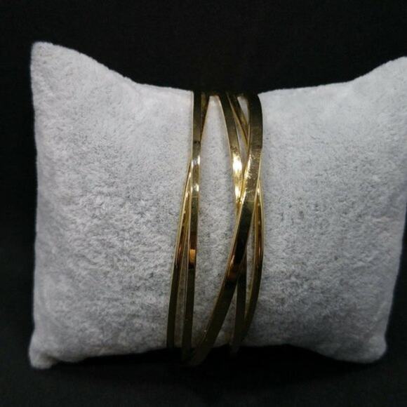 Monet Modern Open Cuff Bracelet, Layered Signed 5 3/4” Gold Tone - Picture 3 of 10